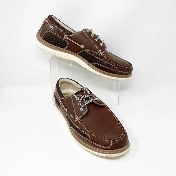 Brown Fabric Leather Boat Shoe Size 